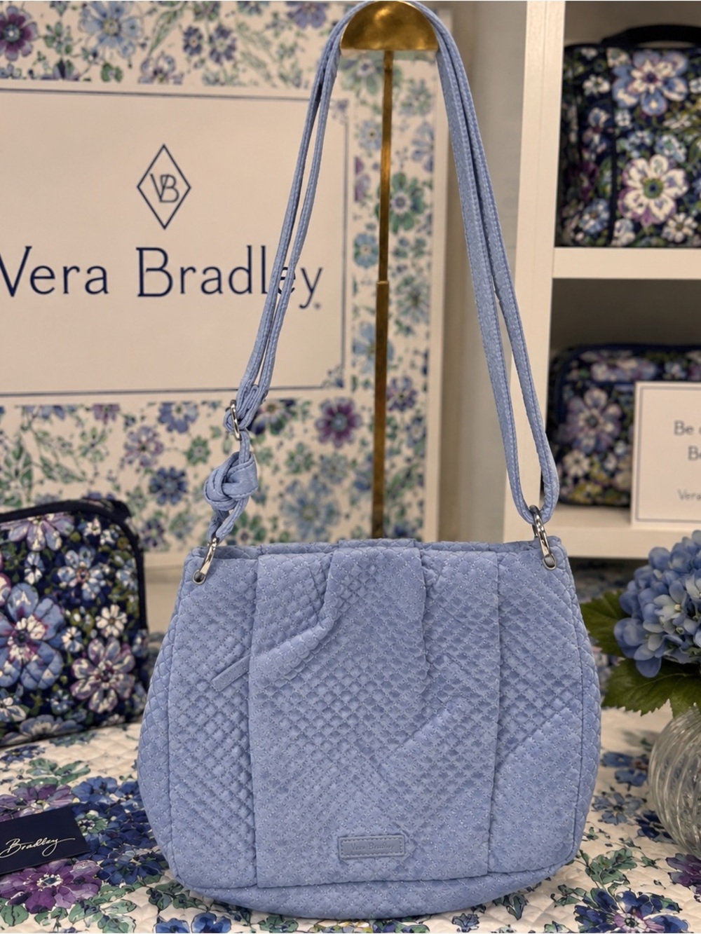 ✨ Vera Bradley Frannie Crescent Crossbody Bag – Light Blue – EUC ✨